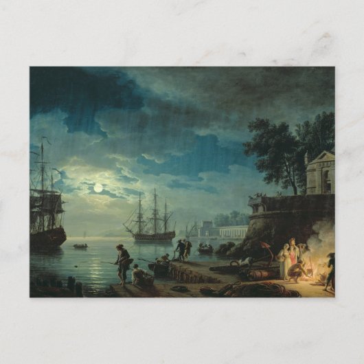 Nacht: Een haven in Maanlicht, 1748 Briefkaart (Voorkant)
