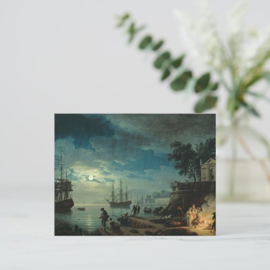 Nacht: Een haven in Maanlicht, 1748 Briefkaart (Staand voorkant)