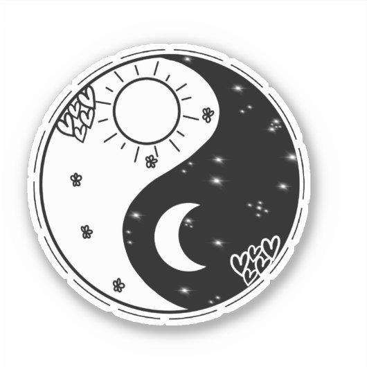 Nacht en dag yin en yang sticker (Voorkant)