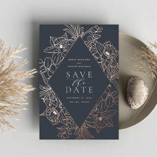nacht   Floral Diamond Folie Save the Date Card Folie Uitnodiging