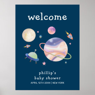 Nacht Groen Sterrenstelsel Ruimte Jongen Baby Borr Poster