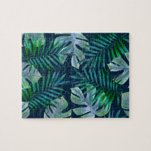 Nacht groene tropische bladeren legpuzzel