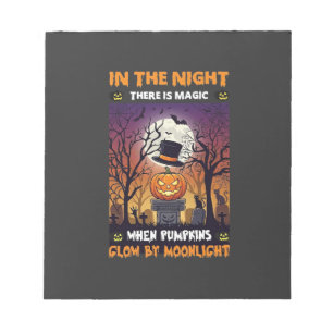 Nacht Halloween Pompoen Hoed Maan Kerkhof Notitieblok