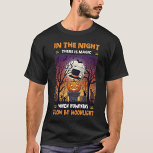 Nacht Halloween Pompoen Hoed Maan Kerkhof T-shirt