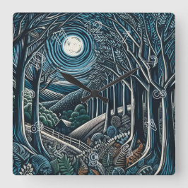 Nacht in de Bossen Vierkante Klok