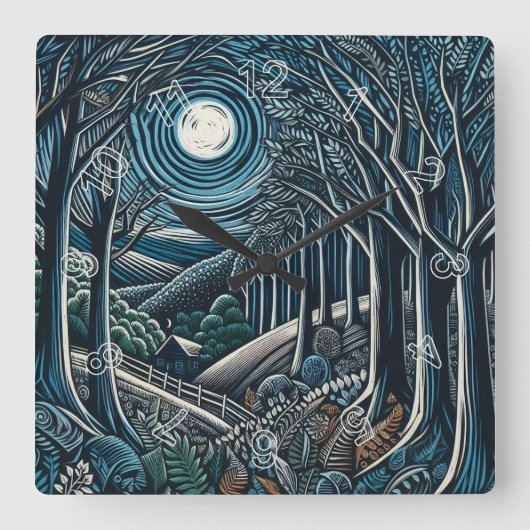 Nacht in de Bossen Vierkante Klok (Voorkant)