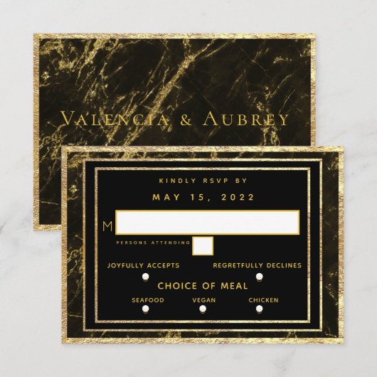 Nacht in graniet Gold Wedding 3 maaltijdkeuze RSVP (Voorkant / Achterkant)