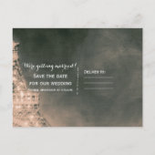 Nacht in Parijs Eiffeltoren & Lichten Save the Dat Aankondigingskaart (Achterkant)