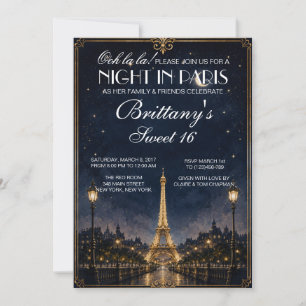 Nacht in Parijs Sweet 16 Uitnodiging op Maat