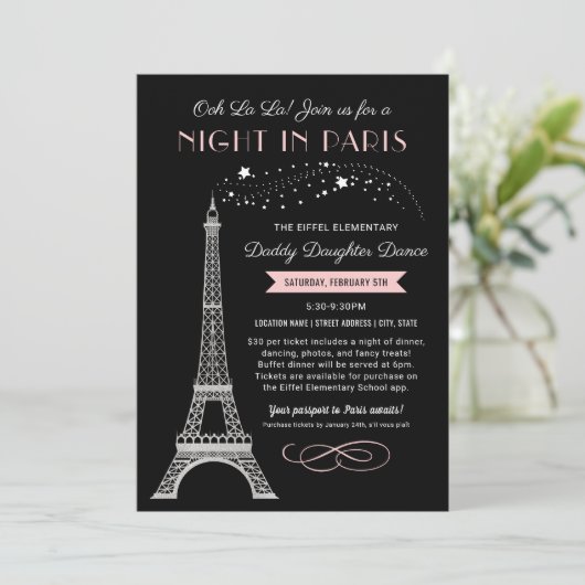 Nacht in Paris Eiffel Tower Dad Daughter Dance Kaart (Staand voorkant)