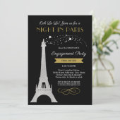 Nacht in Paris Eiffel Tower Gold Engagement Party Kaart (Staand voorkant)