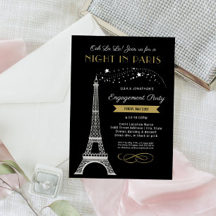 Nacht in Paris Eiffel Tower Gold Engagement Party Kaart