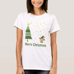 Nacht kerstscène met Cute Monkey T-shirt