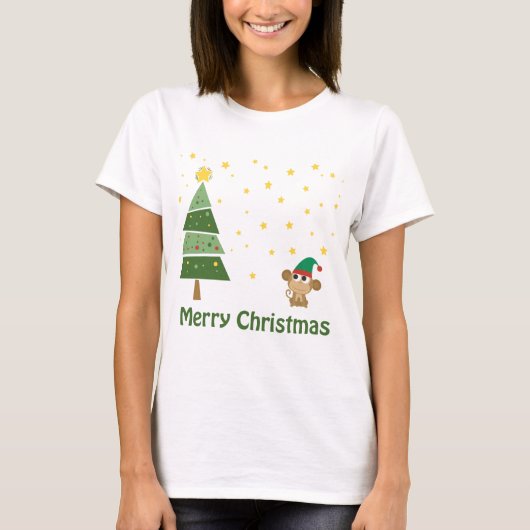Nacht kerstscène met Cute Monkey T-shirt (Voorkant)