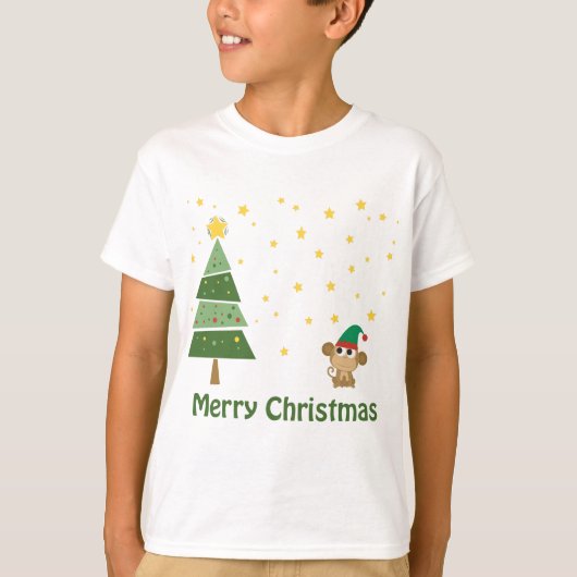 Nacht kerstscène met Cute Monkey T-shirt (Voorkant)