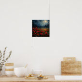 🌙 Nacht Klaprozenveld Onder Maneschijn Droomkunst Poster (Keuken)