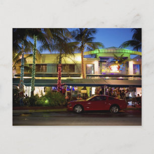 Nacht leven op Ocean Drive, South Beach, Miami Briefkaart