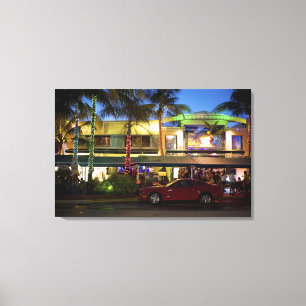 Nacht leven op Ocean Drive, South Beach, Miami Canvas Afdruk