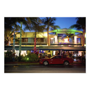 Nacht leven op Ocean Drive, South Beach, Miami Foto Afdruk