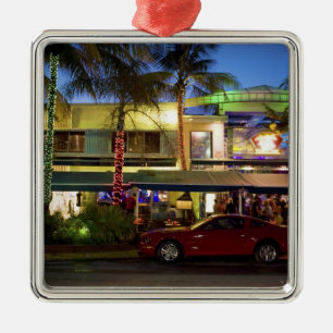 Nacht leven op Ocean Drive, South Beach, Miami Metalen Ornament