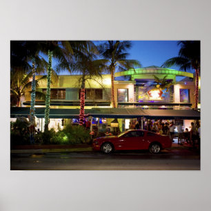 Nacht leven op Ocean Drive, South Beach, Miami Poster