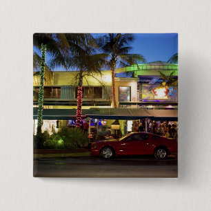 Nacht leven op Ocean Drive, South Beach, Miami Vierkante Button 5,1 Cm