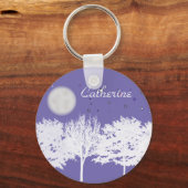 Nacht maan en sterren bomen silhouette art sleutelhanger (Voorkant)