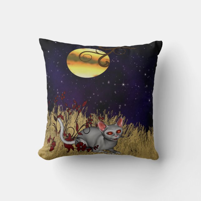 Nacht Maan Kat Halloween Kussen (Voorkant)