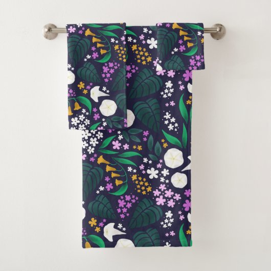 Nacht Maan Tuin Bloemen Botanisch Patroon Bad Handdoek (Insitu)