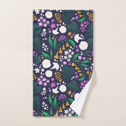 Nacht Maan Tuin Bloemen Botanisch Patroon Bad Handdoek (Handdoek)