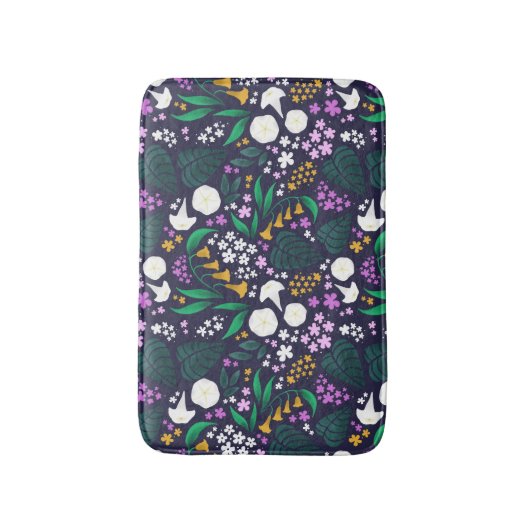 Nacht Maan Tuin Bloemen Botanisch Patroon Badmat (Voorkant Verticaal)