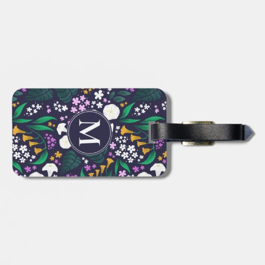Nacht Maan Tuin Bloemen Botanisch Patroon Bagagelabel (Achterkant horizontaal)