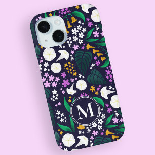 Nacht Maan Tuin Bloemen Botanisch Patroon iPhone 15 Case