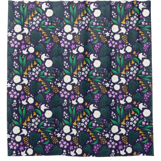 Nacht Maan Tuin Bloemen Botanisch Patroon Douchegordijn (Voorkant)