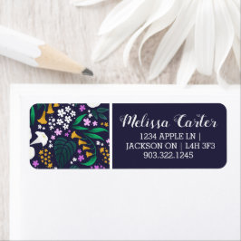 Nacht Maan Tuin Bloemen Botanisch Patroon Etiket