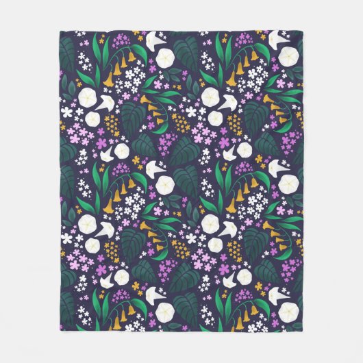 Nacht Maan Tuin Bloemen Botanisch Patroon Fleece Deken (Voorkant)