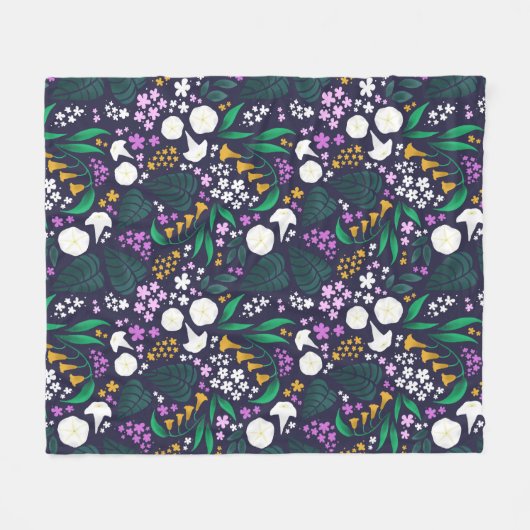 Nacht Maan Tuin Bloemen Botanisch Patroon Fleece Deken (Voorkant (Horizontaal))