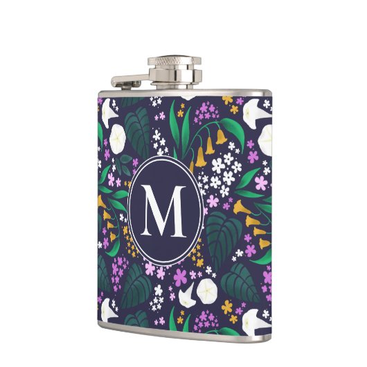 Nacht Maan Tuin Bloemen Botanisch Patroon Heupfles (Links)