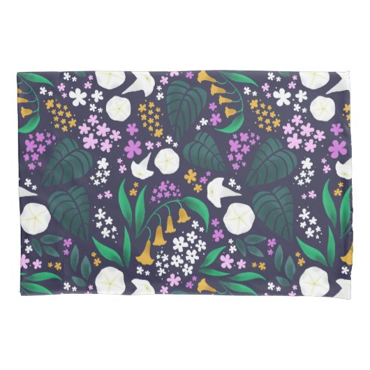 Nacht Maan Tuin Bloemen Botanisch Patroon Kussensloop (Voorkant)