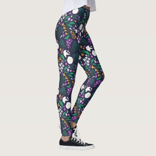 Nacht Maan Tuin Bloemen Botanisch Patroon Leggings (Rechts)