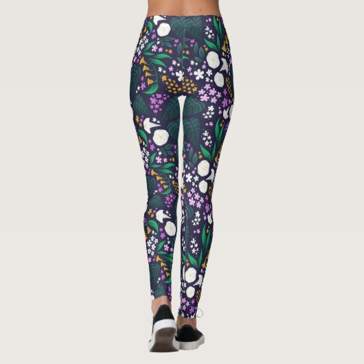 Nacht Maan Tuin Bloemen Botanisch Patroon Leggings (Achterkant)