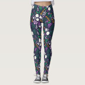 Nacht Maan Tuin Bloemen Botanisch Patroon Leggings (Voorkant)