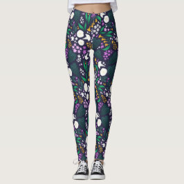 Nacht Maan Tuin Bloemen Botanisch Patroon Leggings