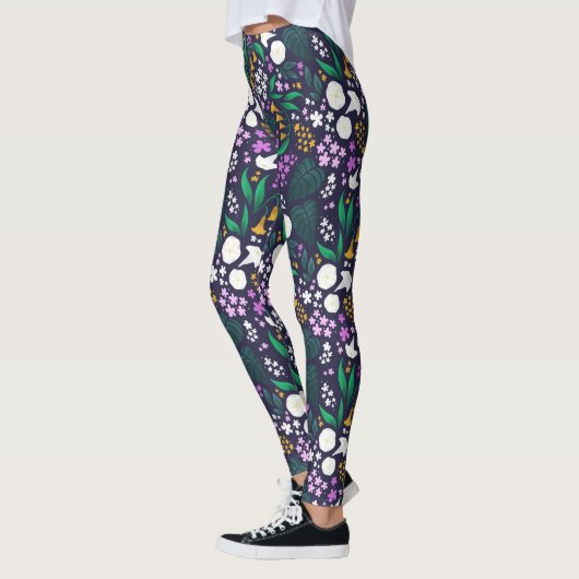 Nacht Maan Tuin Bloemen Botanisch Patroon Leggings (Links)