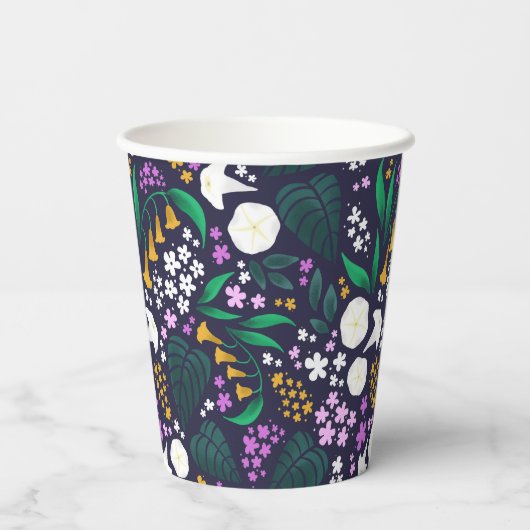 Nacht Maan Tuin Bloemen Botanisch Patroon Papieren Bekers (Achterkant)