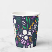 Nacht Maan Tuin Bloemen Botanisch Patroon Papieren Bekers (Links)