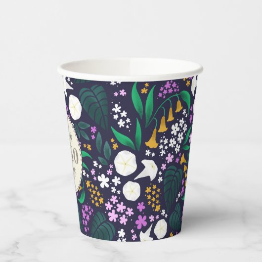 Nacht Maan Tuin Bloemen Botanisch Patroon Papieren Bekers (Links)