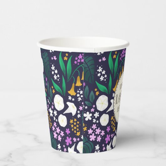 Nacht Maan Tuin Bloemen Botanisch Patroon Papieren Bekers (Rechts)