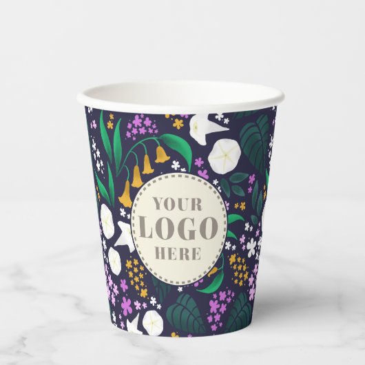 Nacht Maan Tuin Bloemen Botanisch Patroon Papieren Bekers (Voorkant)