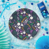 Nacht Maan Tuin Bloemen Botanisch Patroon Papieren Bordje (Feest)